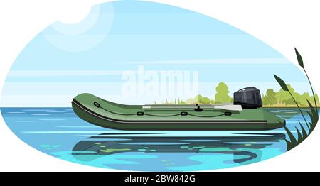 Aufblasbares Boot mit Motor halbflach Vektor-Illustration Stock Vektor