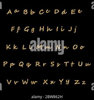 Goldenes Glitzeralphabet. Einzigartige leuchtende Vektorschrift. Leuchtende Vektorbuchstaben. Stock Vektor