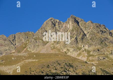 Llanos del Hospital, Huesca/Spanien; 21. August 2017. Ort namens Llanos del Hospital gehört zur Gemeinde Benasque im Herzen der Pyren Stockfoto