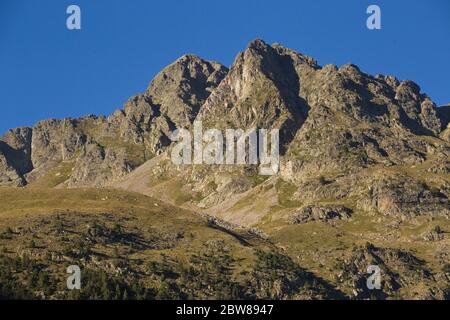 Llanos del Hospital, Huesca/Spanien; 21. August 2017. Ort namens Llanos del Hospital gehört zur Gemeinde Benasque im Herzen der Pyren Stockfoto