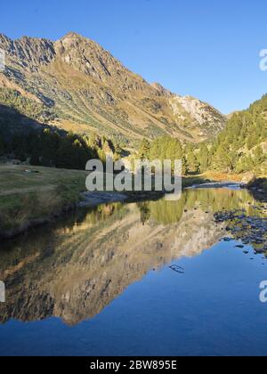 Llanos del Hospital, Huesca/Spanien; 21. August 2017. Ort namens Llanos del Hospital gehört zur Gemeinde Benasque im Herzen der Pyren Stockfoto