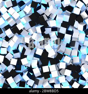 Nahtloses Muster aus schwarzen, weißen und blauen Würfel Stockfoto