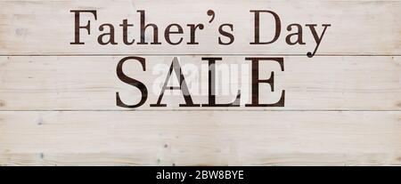Vatertag VERKAUF, Sonderangebot. Promotion und Shopping Vorlage für Vatertag. Text auf Holzhintergrund. Stockfoto