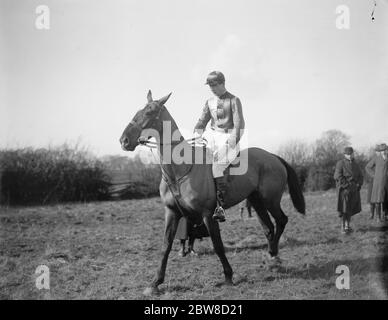 Oxford University Point zu Punkt Hindernisläufe in Stratton Audley . Lord Stavordale auf seinem braunen Wallach Dragon, der die Varsity Cup gewonnen. März 1926 Stockfoto