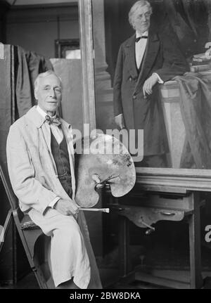 Neues Foto von wahrscheinlichen Nachfolger von Sir Frank Dicksee als Präsident der Royal Academy. Sir William Llewellyn in seinem Atelier. 17. Oktober 1928 Stockfoto