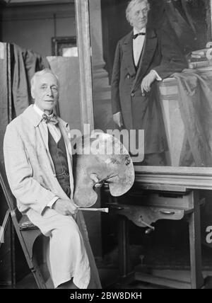 Neues Foto von wahrscheinlichem Nachfolger von Sir Frank Ducksee als Präsident der Royal Aacademy. Sir William Llewellyn in seinem Atelier. 17. Oktober 1928 Stockfoto