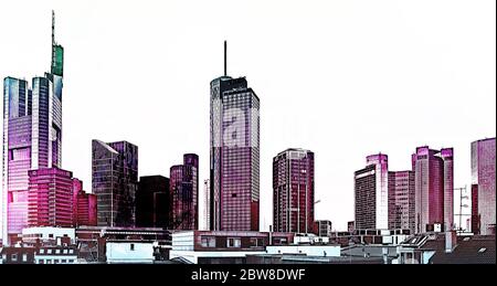 Frankfurt am Main Skyscraper City Skyline - Deutschland Bankenviertel Bankenviertel - Architektur Illustration - Kunst Zeichnung Stockfoto