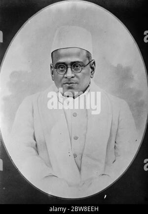 Antragsteller der Unabhängigkeitsresolution auf dem indischen Nationalkongress . Herr Srinivasa Lyengar . Er ist der Ex-Generalanwalt der Regierung von Madras, deren Gouverneur und Führer Lord Goschen in Madras war. Ein neues Bild gerade in London erhalten. 1930 Stockfoto