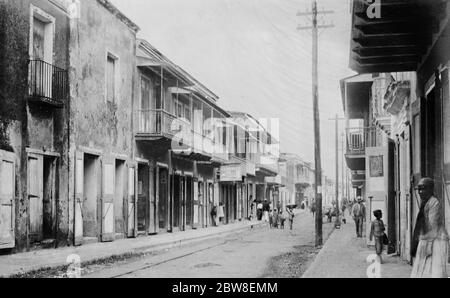 150 Meile eine Stunde Hurrikan in Santo Domingo . Eine Hauptgeschäftsstraße in Santo Domingo. September 1930 Stockfoto