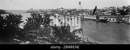 150 Meile eine Stunde Hurrikan in Santo Domingo . Eine allgemeine Ansicht von Santo Domingo in der Dominikanischen Republik, zeigt Hafen. September 1930 Stockfoto