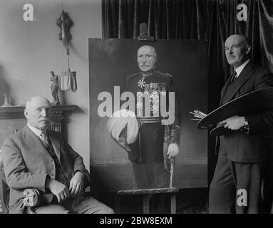 Australische Kriegskünstler malt markante Bild von australischen General, der in zwei Kriegen verwundet wurde. Major General Hon Sir Granville Ryrie posiert für Captain will Langstaffe . 10. April 1930 Stockfoto