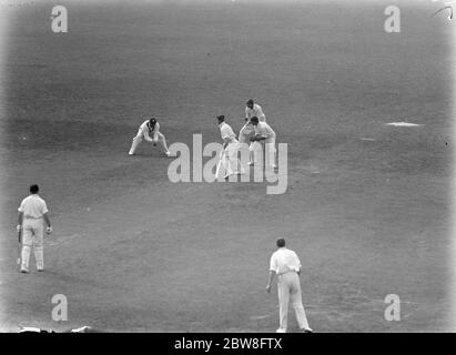 England gegen Neuseeland beim Kennington Oval im 2. Test. Ian Cromb aus Neuseeland gefangen von Wally Hammond aus England . 30 Juli 1931 Stockfoto