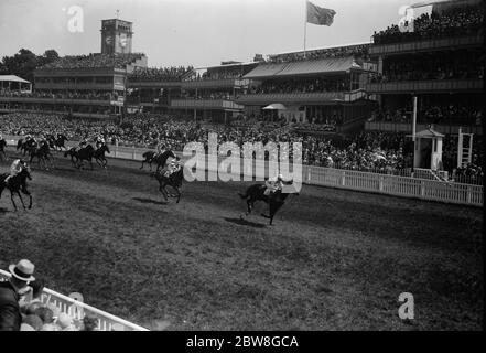 Der Royal Hunt Cup in Ascot . Herr V Emanuel's Totaig unter B Rosen gewann den Royal Hunt Cup mit 33 l mit ' Eyes Front ' Zweiter und ' Pricket ' Dritter. Das Ziel des Rennens . 15 Juni 1932 Stockfoto