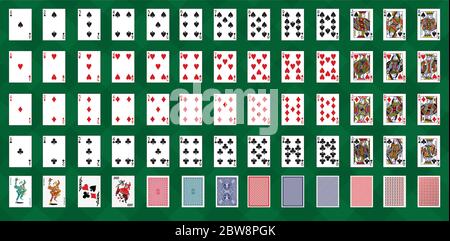 Klassisches Design der Spielkarten mit Joker und Rücken Karten in Unterschied Designs Poker Spiele, Glücksspiel - Vektor Stock Vektor