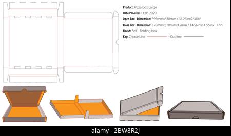 Pizza-Box große Verpackung Vorlage selbst sperren die Schnitt Vektor Stock Vektor