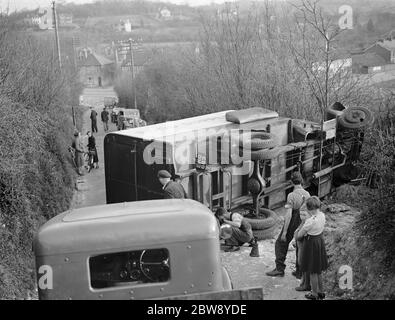 LKW-Unfall in Chelsfield Hill in Pratts Bottom . 1939 Stockfoto