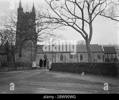 Außenansicht der Lydd Church, Kent. 17. Januar 1939 Stockfoto