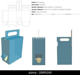 Wine Bag Box Verpackung Schablone Druckschnitt Vektor Stock Vektor