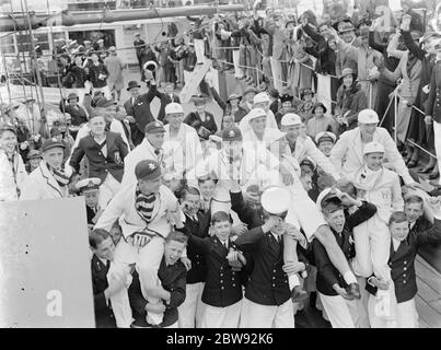 Preistag auf der HMS Worcester, dem Trainingsschiff der Thames Nautical Training College in Greenhithe, Kent. 1939 Stockfoto