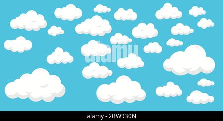 Satz von Wolken auf blauem Hintergrund, flaches Design - editierbare Vektorgrafik Stock Vektor