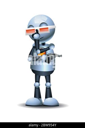 3d-Illustration von kleinen Roboter Spion Agent außergewöhnlichen Charakter auf isolierten weißen Hintergrund Stockfoto