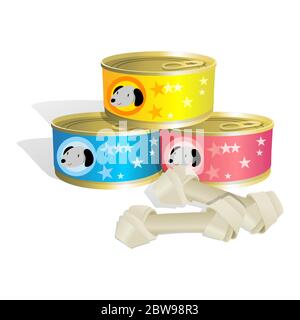 Illustration von Hundefutter in einer Dose, mit weißem Hintergrund Vektor Stock Vektor