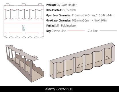Sechs Glashalter Verpackungsvorlage selbstverriegelt die Schnitt Vektor Stock Vektor