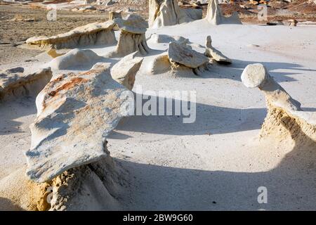 NM00278-00...NEW MEXICO - Ungerade Formen, die durch Verwitterung und Erosion in der Bisti Wildnis entstehen. Stockfoto