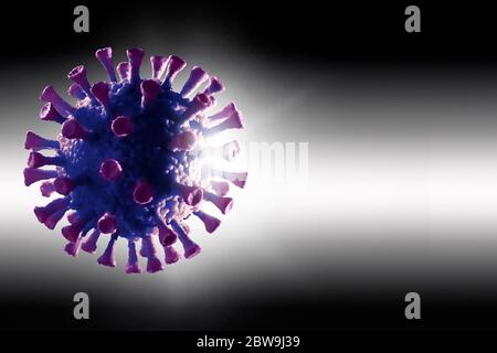 Digital generiertes Coronavirus-Modell auf grauem Hintergrund Stockfoto