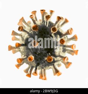 Digital generiertes Coronavirus-Modell auf weißem Hintergrund Stockfoto