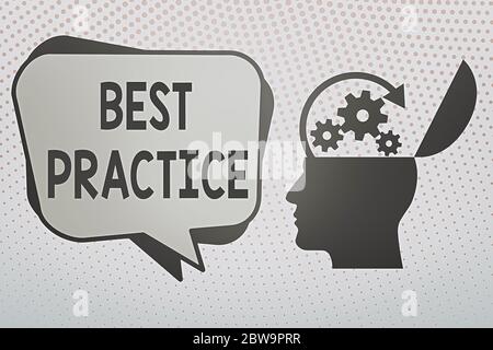 Schreiben Sie einen Hinweis mit Best Practices. Geschäftskonzept für Selective Focus bewährte Ideen für Erfolg und effektive Hu-Analyse Silhouette Topside Open wi Stockfoto