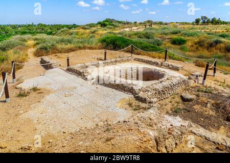 Blick auf eine alte Weinpresse, im Apollonia Nationalpark (Tel Arsuf), Herzliya, Israel Stockfoto