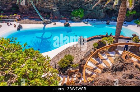 Der blaue Pool in Jameos del agua Lanzarote Kanarische Inseln, Spanien, Europa Stockfoto