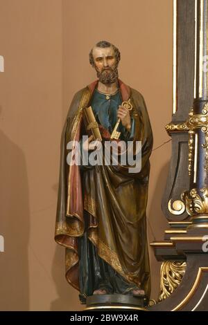 Statue des heiligen Petrus auf dem Hauptaltar der Klarissenkirche in Zagreb, Kroatien Stockfoto