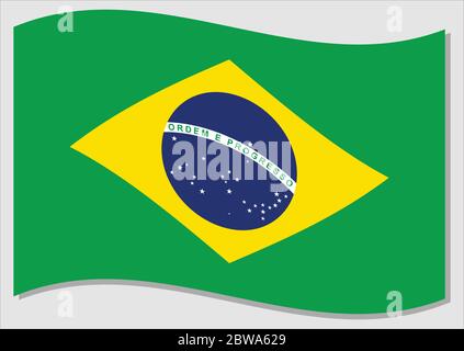 Winkende Flagge von Brasilien Vektorgrafik. Winkende brasilianische Flagge Illustration. Brasilien-Landesflagge wavin im Wind ist ein Symbol der Freiheit und Unabhängigkeit Stock Vektor