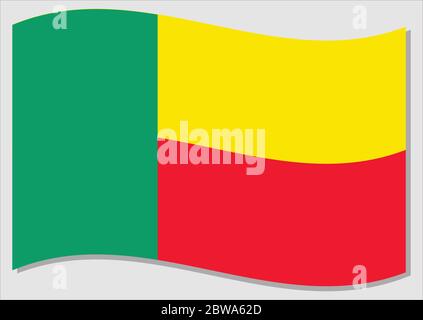 Winkende Flagge von Benin Vektorgrafik. Illustration der Beninesischen Flagge. Benin-Landesflagge wavin im Wind ist ein Symbol für Freiheit und Unabhängigkeit. Stock Vektor