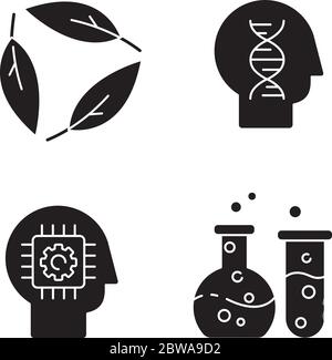 Moderne Wissenschaften schwarze Glyphen-Symbole auf weißem Raum gesetzt Stock Vektor