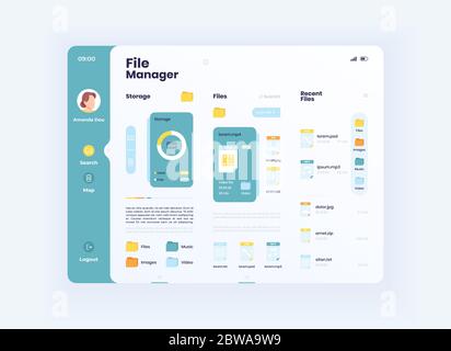 Vektorvorlage für die Dateiverwaltung für Tablettschnittstellen Stock Vektor