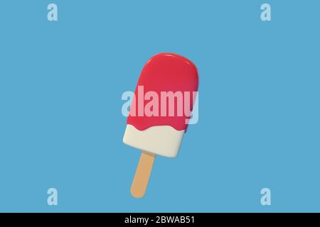 Eis Erdbeer Geschmack auf blauem Hintergrund, 3d-Illustration Sommer Urlaub Konzept. Stockfoto