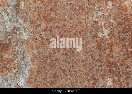 Textur von alten rostigen Metallblech und abblätternden blauen Farbe. Abstrakter Hintergrund. Stockfoto