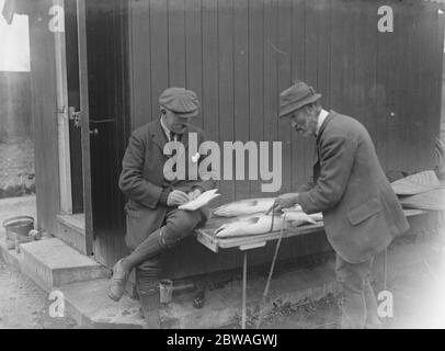 Lachsfischen auf dem Wye in Hampton Bishop. Buchung der Länge und des Halses Umfang 30 September 1922 Stockfoto