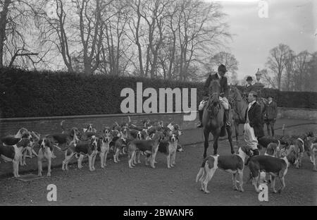 Treffen der Warwickshire Jagd in Upton House 9 Dezember 1932 Stockfoto