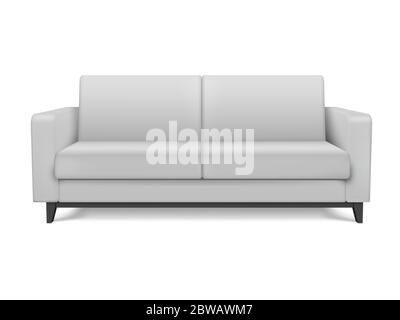 Weißes realistisches modernes Sofa. Möbel für das Wohnzimmer oder Wohnzimmer. Stock Vektor