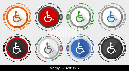 Rollstuhl Vektor Icon Set, modernes Design flache Grafik in 8 Optionen für Web-Design und mobile Anwendungen Stock Vektor