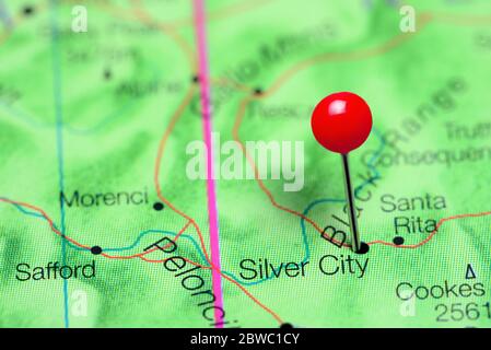 Silver City auf einer Karte von New Mexico, USA Stockfoto