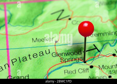 Glenwood Springs auf einer Karte von Colorado, USA Stockfoto