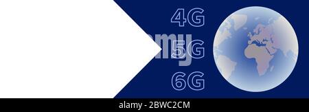 Abstrakter Weltglobus. Mobilfunk 4G 5G 6G. Globale Netzwerkverbindung. Weltkugel auf dunkelblauem Hintergrund. Logistisches Netzwerk. Technologieverbot Stock Vektor