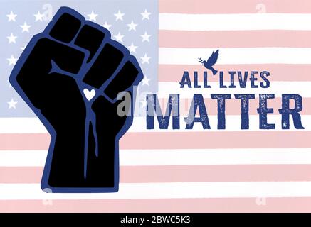 Konzeptbild der Friedensbewegung All Lives Matter, um schwarze Leben in der amerikanischen US-Gesellschaft zu stoppen und die Polizeibehörden zu unterstützen Stockfoto