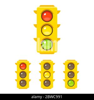Ampelsymbol mit roter, gelber und grüner Ampel. Vektor Clip Art Illustration in einfachen flachen Cartoon-Stil. Stock Vektor
