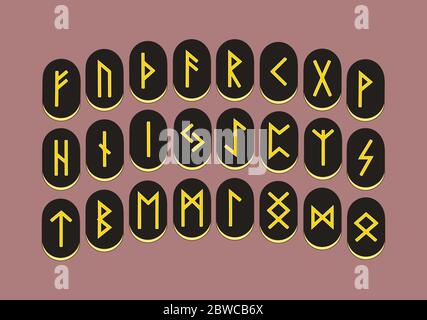 Set von alten nordischen Runen, Runenalphabet, Futhark. Alte okkulte Symbole in einem flachen Stil.Vektor Stock Vektor